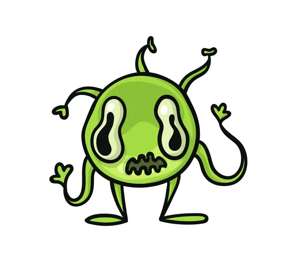 Germen verde, virus, personaje de dibujos animados monstruo bacteria. Ilustración vectorial plana, aislada sobre fondo blanco . — Archivo Imágenes Vectoriales