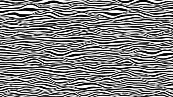 Zwarte en witte lijnen horizontale beweging achtergrond. Computergegenereerde lus animatie. 3d destructie. — Stockvideo