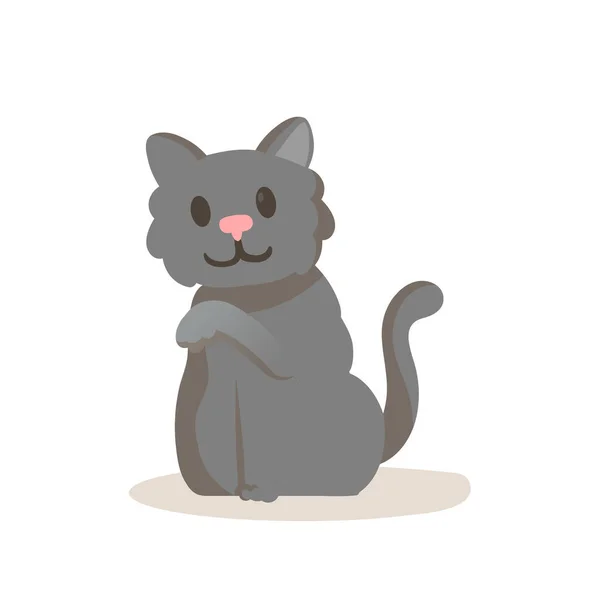 Cute smiling gray kitten cartoon character. Flat vector illustration, isolated on white background. — Stock Vector