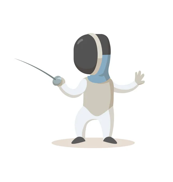 Mladý šermíř s mečem, kreslená postava stojící. Sport a fitness. Cartoon vektor ploché ilustrace. Izolováno na bílém pozadí. — Stockový vektor