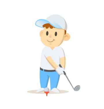 Sopası olan genç bir golfçü. Spor ve spor. Çizgi film vektörü düz çizim. Beyaz arkaplanda izole.