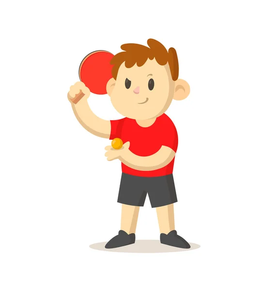 Молодой игрок в настольный теннис со стоячей ракеткой. Спорт и фитнес. Векторная плоская иллюстрация. Изолированный на белом фоне . — стоковый вектор