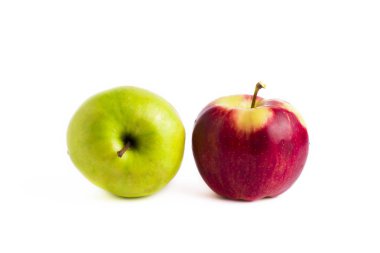 Beyaz zemin üzerinde bir elma grubudur. Kırmızı ve yeşil elma