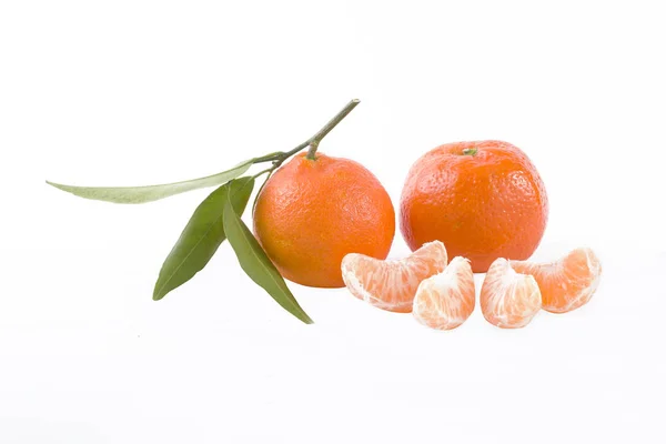 Свіжі Мандарини Ізольовані Білому Тлі Апельсини Розташовані Рядами Розміщений Білому — стокове фото
