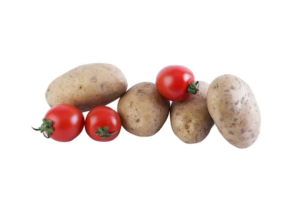 Πατάτες και ντομάτες σε λευκό φόντο. — Φωτογραφία Αρχείου