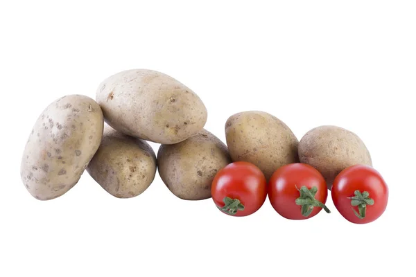 Potatoes and tomatoes on a white background — Stock Photo, Image