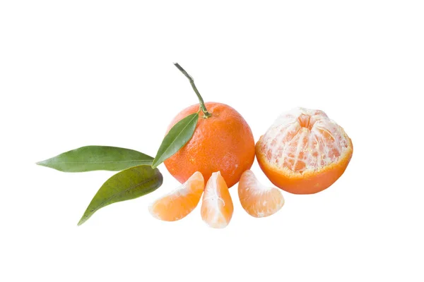 Frische Mandarinen Isoliert Auf Weißem Hintergrund Orangen Sind Reihen Angeordnet — Stockfoto