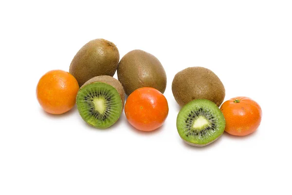 Kiwi Aux Mandarines Sur Fond Blanc Fruits Sur Fond Blanc — Photo