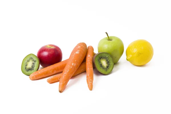 Frutta Fondo Bianco Limone Con Mele Kiwi Sfondo Bianco Kiwi — Foto Stock