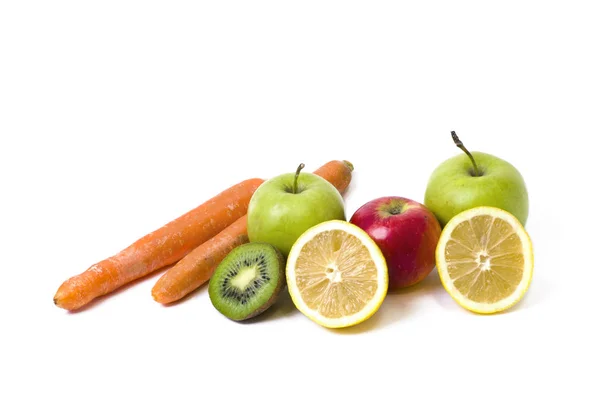Ovoce Bílém Pozadí Citron Jablek Kiwi Bílém Pozadí Kiwi Citronem — Stock fotografie