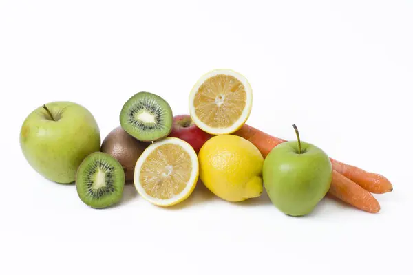 Fruits White Background Lemon Apples Kiwi White Background Kiwi Lemon — Stock Photo, Image