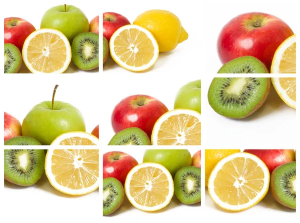 Fruit Een Compositie Een Witte Achtergrond Citroen Met Appelen Kiwi — Stockfoto