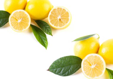 Limon yaprakları üzerinde beyaz bir arka plan ile. Bir whit üzerinde taze limon