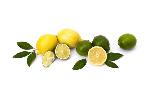 Lime Limon Fondo Bianco Calci Interi Metà Isolati Fondo Bianco — Foto Stock