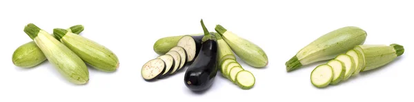 ズッキーニとナスは白い背景に隔離されています 白い背景に単離された新鮮な野菜の骨髄 — ストック写真