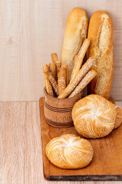 Pain Croustillant Avec Des Petits Pains Des Baguettes Françaises Pain — Photo