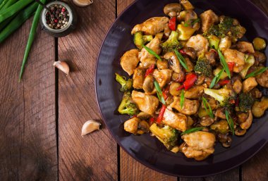 Stir fry with chicken on plate clipart