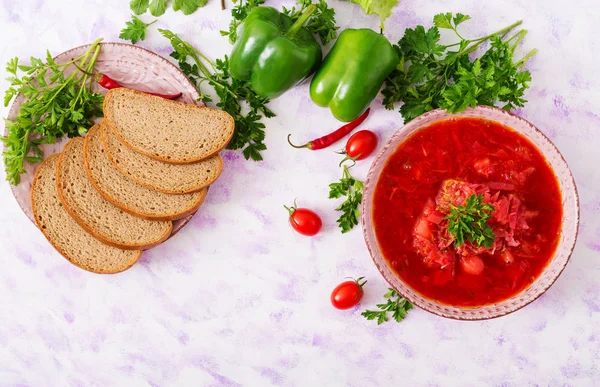 Borscht vegetal tradicional ucraniano —  Fotos de Stock