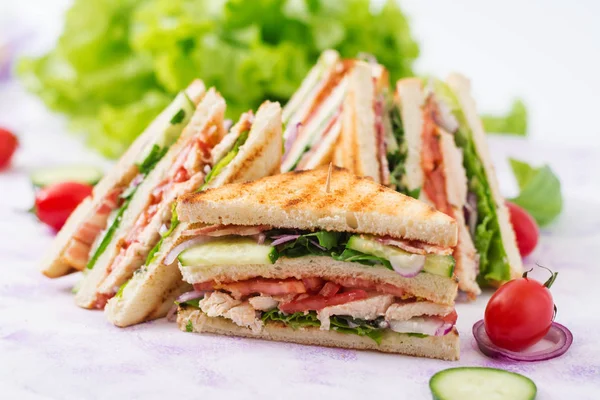 Club sandwiches with chicken breast — Stock Photo, Image
