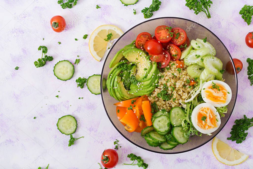 bulgur porridge with eggs and vegetables 