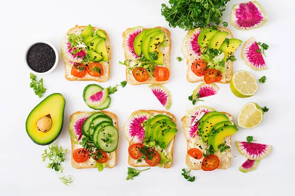 Vegan sandwiches radish and tomatoes — Stock Photo, Image