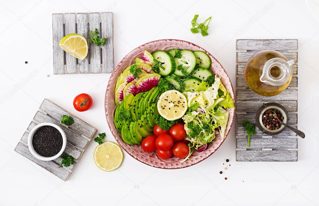 Vegan salad of fresh vegetables