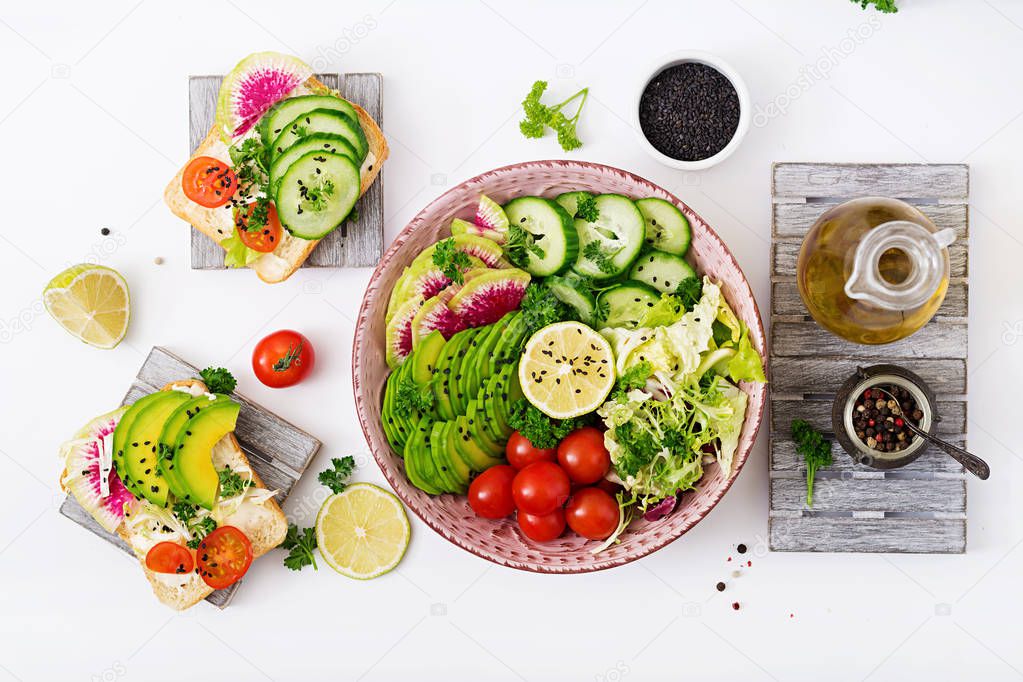 Vegan salad of fresh vegetables