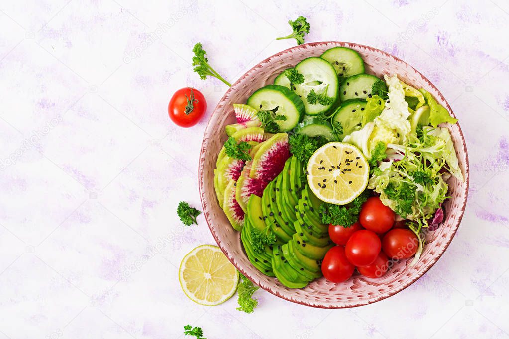 Vegan salad of fresh vegetables