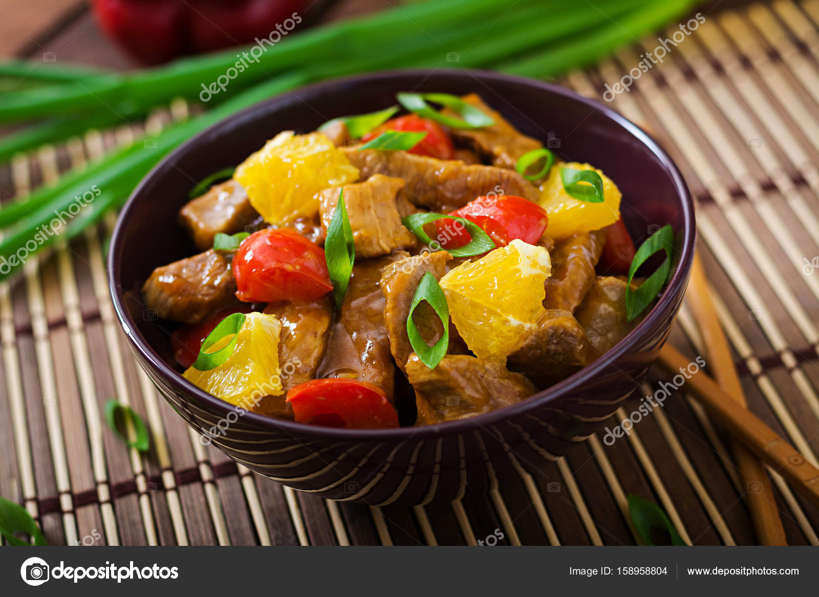 Veal fillet with oranges and paprika Stock Photo by ©timolina 158958804