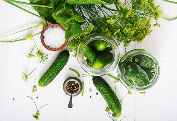 Preparation pickled marinated cucumbers