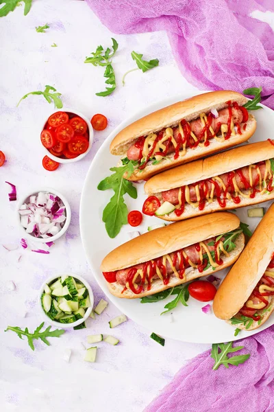 Hot dogs with sausages — Stock Photo, Image