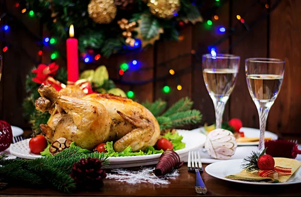 Christmas table served with turkey