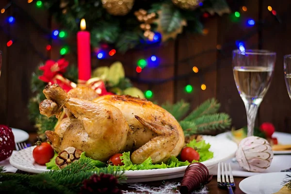 Christmas table served with turkey — Stock Photo, Image