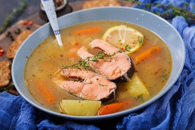 Salmon fish soup clipart