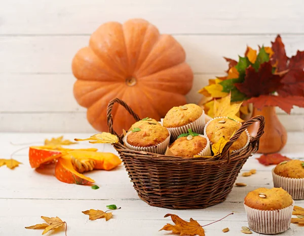 Basket with ruddy muffins — Stock Photo, Image