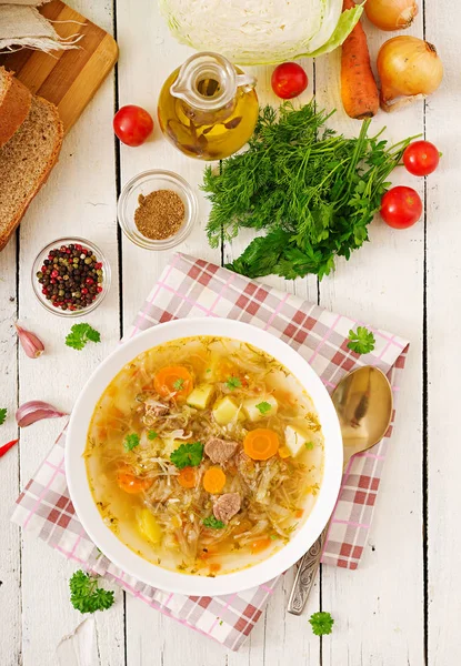 sauerkraut soup in bowl