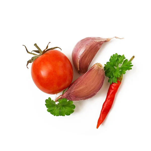 Peppers, parsley, garlic and tomatoes — Stock Photo, Image