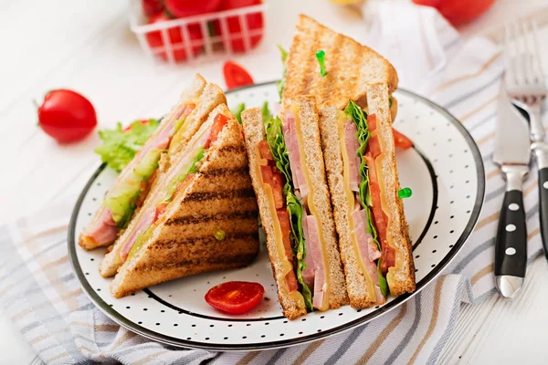 Club Sandwiches Ham Cheese Plate — Stock Photo, Image