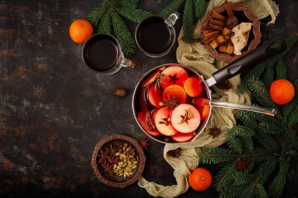 Pot Mulled Wine Spices Christmas Background — Stock Photo, Image
