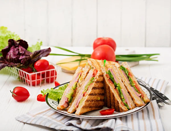 Club Sandwiches Ham Cheese Plate — Stock Photo, Image