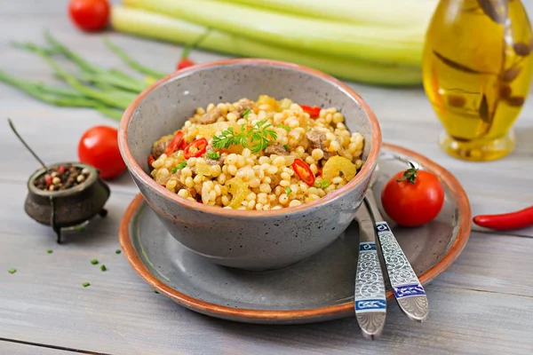 Mingau Cereal Cuscuz Turco Com Carne Vaca Verduras Menu Dietético — Fotografia de Stock