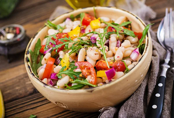 Cannellini Salat Aus Weißen Bohnen Veganer Salat Speisekarte — Stockfoto