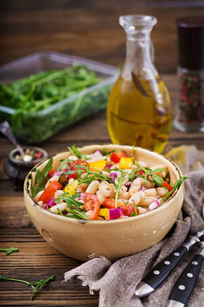 Salada Canelino Feijão Branco Salada Vegan Menu Dieta — Fotografia de Stock