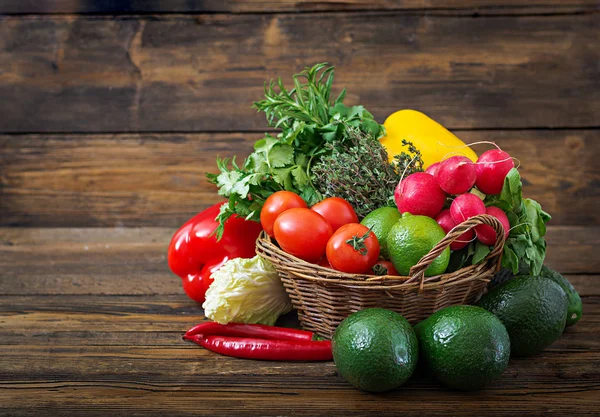 Složení Syrovou Organickou Zeleninou Ovocem Detoxikační Dieta — Stock fotografie