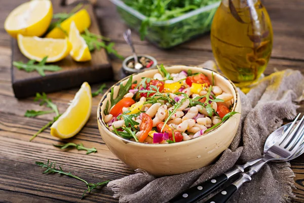 Salada Canelino Feijão Branco Salada Vegan Menu Dieta — Fotografia de Stock