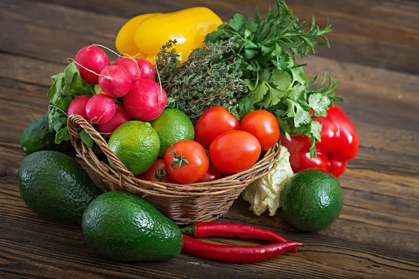 Composição Com Legumes Frutas Orgânicos Crus Variados Dieta Desintoxicação — Fotografia de Stock