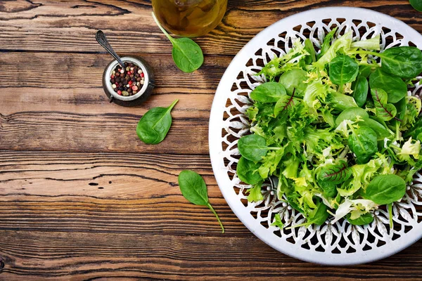 Vue Dessus Savoureuse Salade Romano Végétalienne Bio Maison Dans Une — Photo