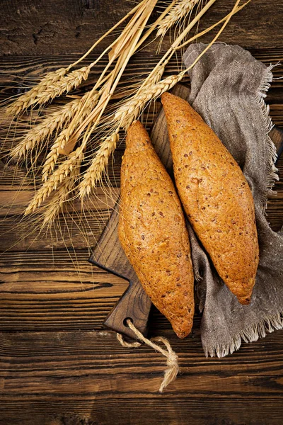 Broodjes Van Hele Korrels Bloem Met Toevoeging Van Lijnzaad Een — Stockfoto