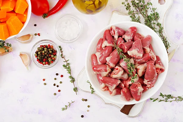 Ingrediënten Voor Het Koken Van Kip Hart Met Pompoen Tomaten — Stockfoto