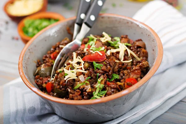 Béluga Lentille Noire Aux Légumes Menu Carême Alimentation Végétalienne — Photo